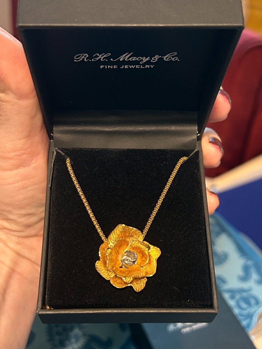 Macy's Satin Flower Pendant Necklace - NWT